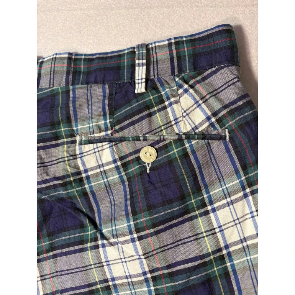 Polo Ralph Lauren Mens Slim GI Fit Plaid Shorts Navy Blue Green Cotton Size 32
